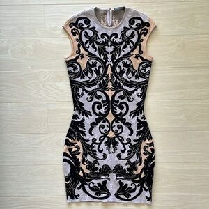 Alexander McQueen Grey & Black Stretch Sheath Dress